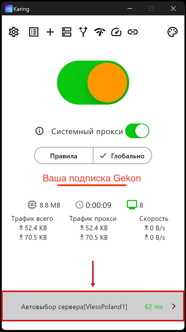 Karing: выбор сервера — подписка и сервер