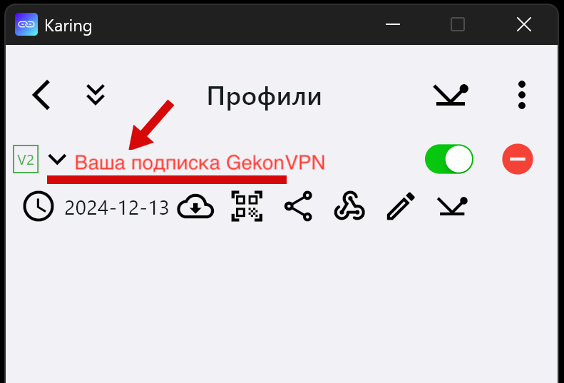 Karing: профиль в списке